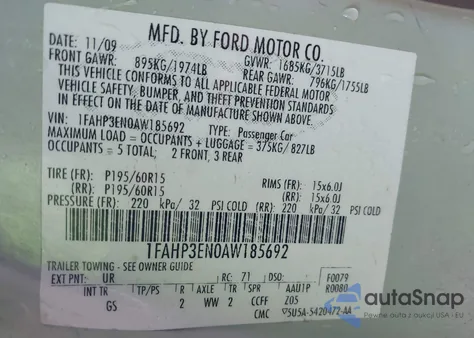 2010 Ford Focus S из США, поврежденный, VIN 1FAHP3EN0AW185692